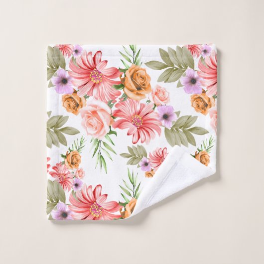 Gele rozen Roze Bloemen Floral Greenery Elegant Bad Handdoek (Wasdoekje)