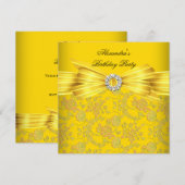 Gele rozen rozen Damask Birthday Party Kaart (Voorkant / Achterkant)