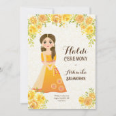 Gele rozen schattig meisje Haldi Uitnodiging (Voorkant)
