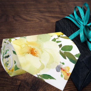 Gele rozen  stijlbloemen Stropdas