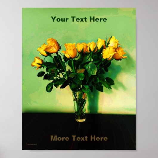 Gele rozen tegen een groen Poster (Voorkant)