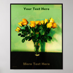 Gele rozen tegen een groen Poster