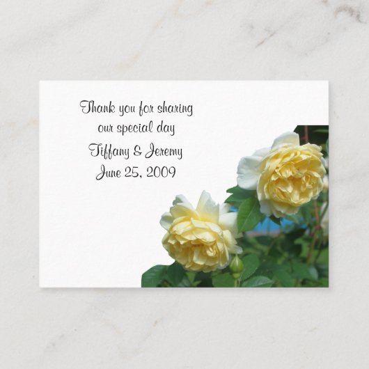 Gele Rozen Trouwtafel Plaatskaartje (Achterkant)