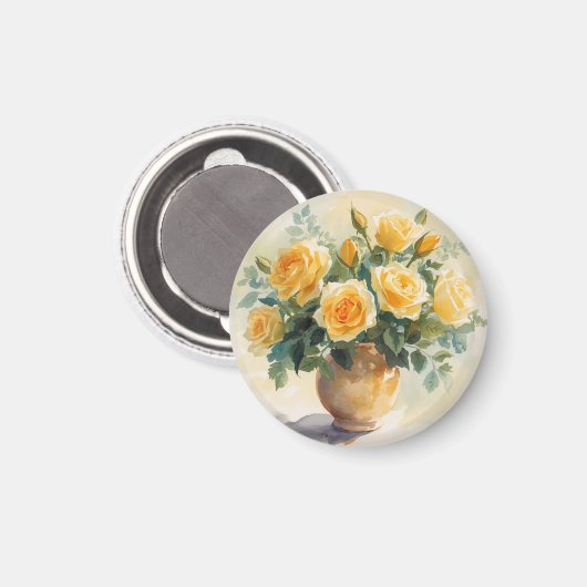 Gele Rozen Vaas Magneet (Voorkant / Achterkant)