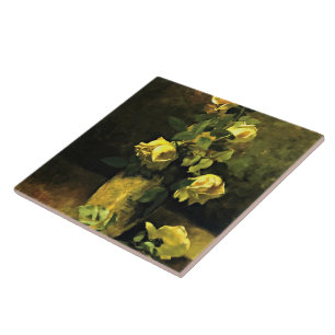  Gele rozen van Charles Ethan Porter in een Vas Tegeltje