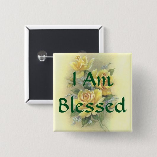 Gele rozen vierkante button 5,1 cm (Voorkant /achterkant)