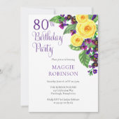 Gele Rozen Violet 80ste Verjaardag Trouwfeest Part Kaart (Voorkant)
