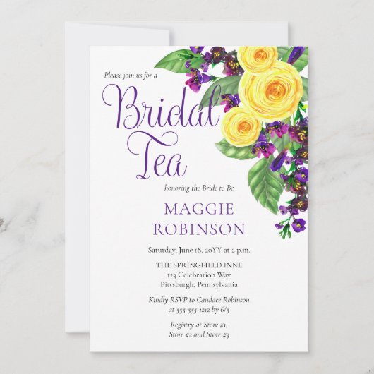 Gele rozen | Violet Boho Floral Bridal Tea Kaart (Voorkant)