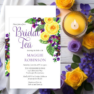 Gele rozen   Violet Boho Floral Bridal Tea Kaart