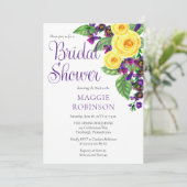 Gele rozen | Violet Boho Floral Vrijgezellenfeest Kaart (Staand voorkant)