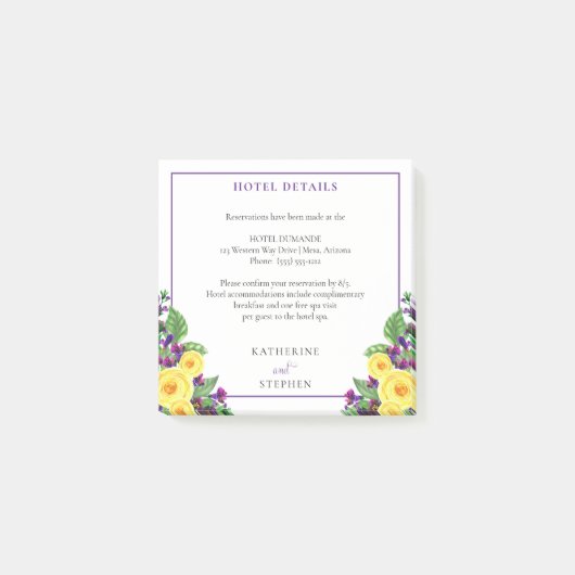 Gele Rozen | Violets Boho Bloemen Bruiloft Details Post-it® Notes (Voorkant)