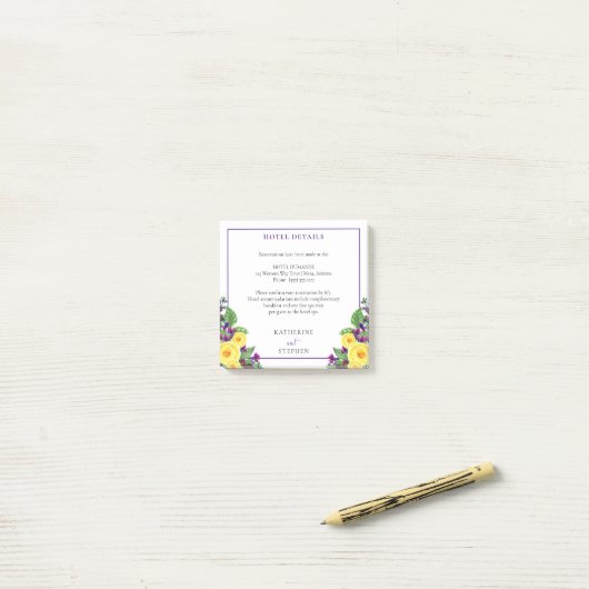 Gele Rozen | Violets Boho Bloemen Bruiloft Details Post-it® Notes (Op bureau)