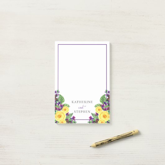 Gele Rozen | Violets Boho Bloemen Bruiloft Details Post-it® Notes (Op bureau)