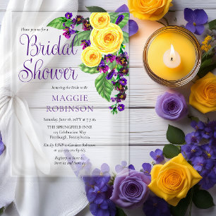 Gele Rozen Violets Boho Bloemige Bruiloftsdouche Acryl Uitnodigingen