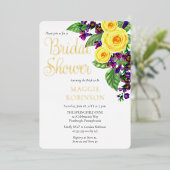 Gele Rozen | Violets Boho Bloemrijke Bruidsdouche Folie Uitnodiging (Staand Voorkant)