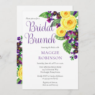 Gele rozen Violets Boho Floral Bridal Brunch Kaart