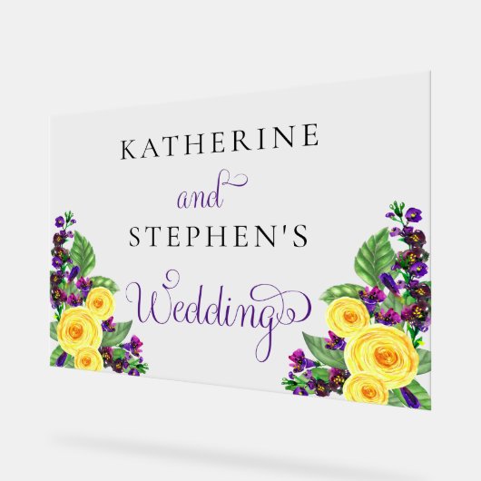 Gele rozen | Violets Boho Floral Wedding Acryl Bord (Hoek)