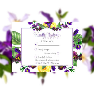 Gele rozen  Violets Boho Floral Wedding RSVP Kaartje