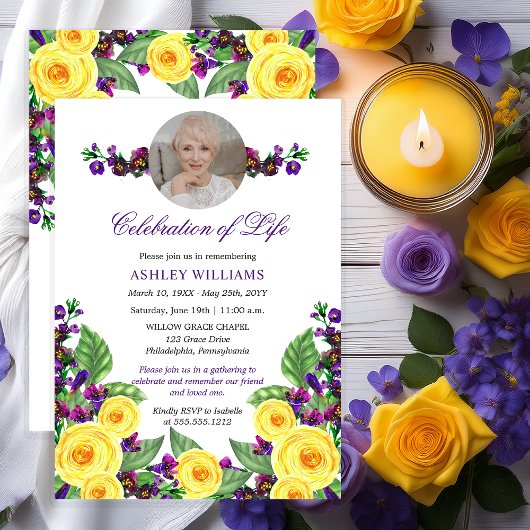 Gele rozen |Violets Floral Celebration of Life I Kaart