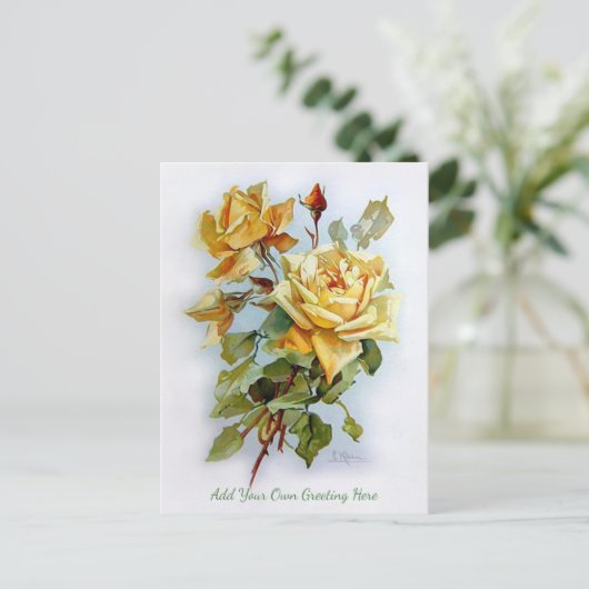Gele Rozen voegen uw eigen groet toe Briefkaart (Staand voorkant)