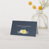 Gele rozen waterverf romantische marineblauw plaatskaartje (Achterkant)