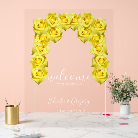 Gele rozen Welkomstteken bruiloft Acryl Bord (Huwelijk)