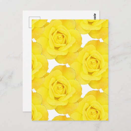 Gele rozen witte gouden bloemen briefkaart (Voorkant / Achterkant)