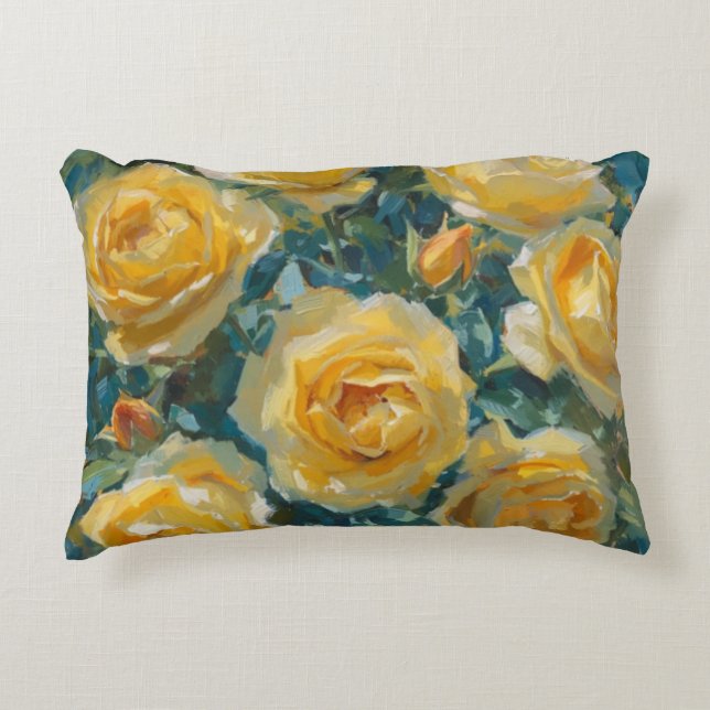 Gele Rozen Zomer Bloemen Schilderij  Accent Kussen (Voorkant)