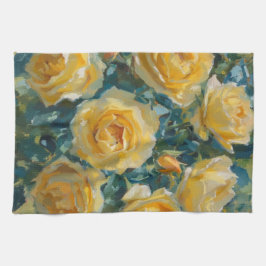 Gele Rozen Zomer Bloemen Schilderij Theedoek