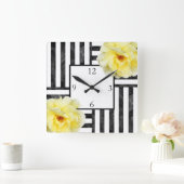 Gele rozen zwarte en witte strepen vierkante klok (Huis)