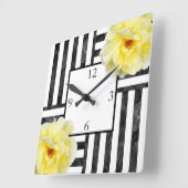 Gele rozen zwarte en witte strepen vierkante klok (Hoek)