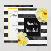 Gele rozen, zwarte witte Waterverf Stripes Kaart (Voorkant / Achterkant)