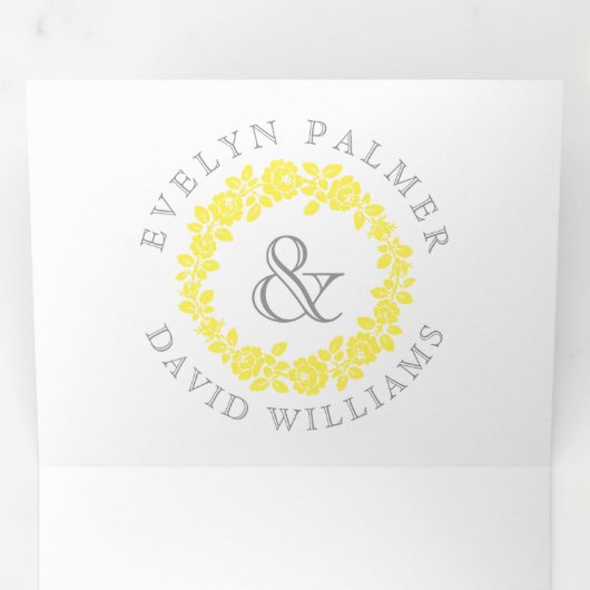  gele rozenbaard, grijze tong drieluik uitnodiging (Binnenzijde eerst)