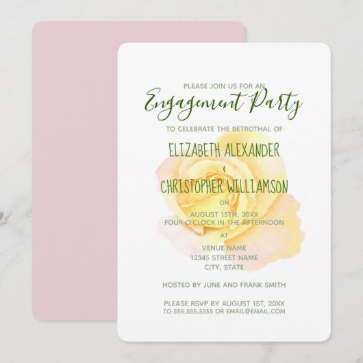 gele rozenbeenpartij kaart (Voorkant / Achterkant)