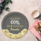 Gele rozenbloem 60e verjaardag papieren bordje