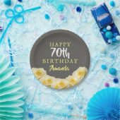 Gele rozenbloem 70e verjaardag  papieren bordje (Feest)