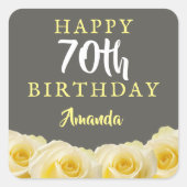 Gele rozenbloem 70e verjaardag vierkante sticker (Voorkant)