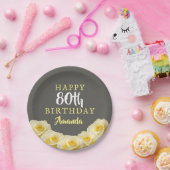 Gele rozenbloem 80e verjaardag papieren bordje (Feest)