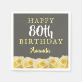 Gele rozenbloem 80e verjaardag servet (Voorkant)