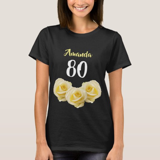 Gele rozenbloem 80e verjaardag t-shirt (Voorkant)