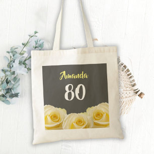 Gele rozenbloem 80e verjaardag tote bag