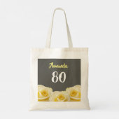 Gele rozenbloem 80e verjaardag tote bag (Achterkant)