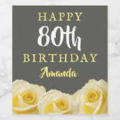Gele rozenbloem 80e verjaardag wijn etiket (Enkel label)