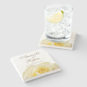 Gele rozenbloem - bruinbruidbruinbruidebruinbruidd stenen onderzetter (Zijkant)