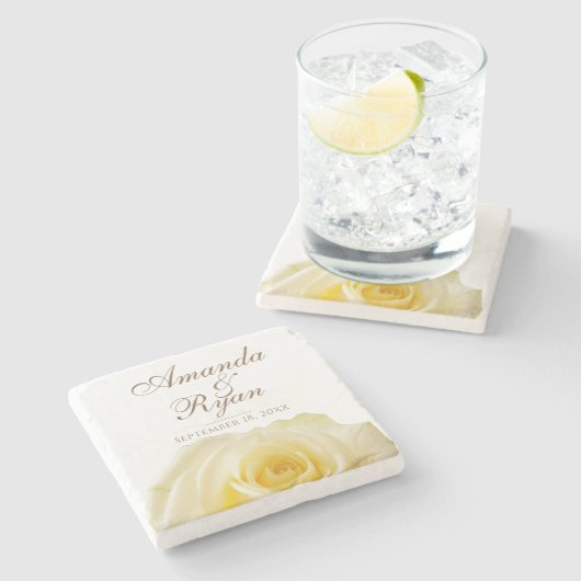 Gele rozenbloem - bruinbruidbruinbruidebruinbruidd stenen onderzetter (Zijkant)