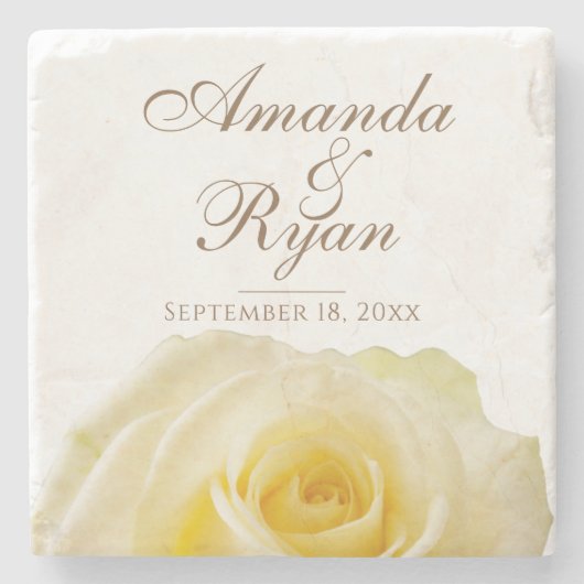 Gele rozenbloem - bruinbruidbruinbruidebruinbruidd stenen onderzetter (Voorkant)