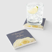 Gele rozenbloem - bruinbruidbruinbruidebruinbruidd stenen onderzetter (Zijkant)