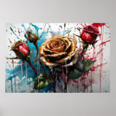 Gele rozenbloem en rode rozentoppen poster (Voorkant)