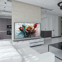 Gele rozenbloem en rode rozentoppen