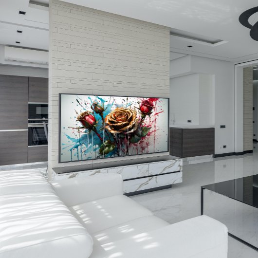 Gele rozenbloem en rode rozentoppen poster